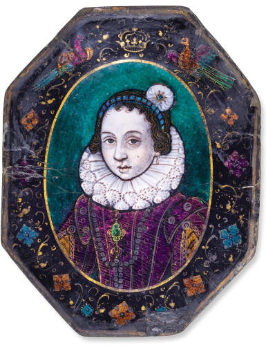 View full screen - View 1 of Lot 26. ATTRIBUTED TO JEAN LIMOSIN (ACTIVE CIRCA 1615-1635), FRENCH, LIMOGES, EARLY 17TH CENTURY | OCTAGONAL PORTRAIT OF ANNE OF AUSTRIA (1601-1666).