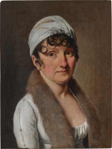 View full screen - View 1 of Lot 33. Portrait of a Woman Wearing a Fur Stole and White Cap.