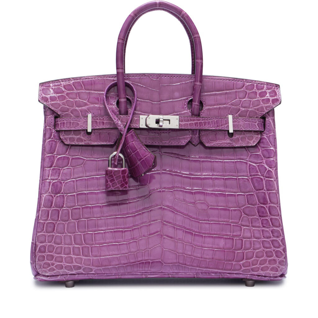 View full screen - View 1 of Lot 51. Amethyst Shiny Niloticus Crocodile Birkin 25 Palladium Hardware, 2008.