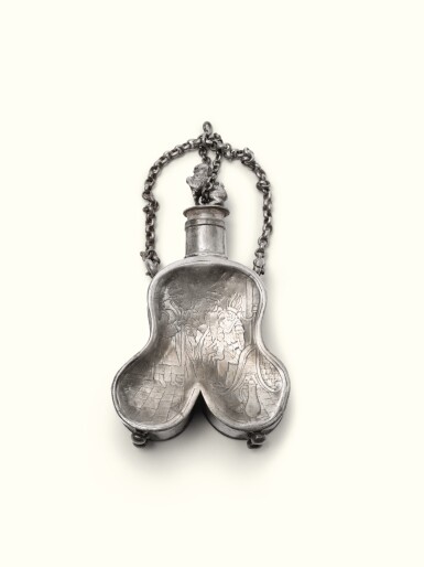 View full screen - View 1 of Lot 28. A VERY RARE GERMAN SILVER CIRCUMCISION FLASK, INSCRIBED EMDEN, DATED 1621-22.