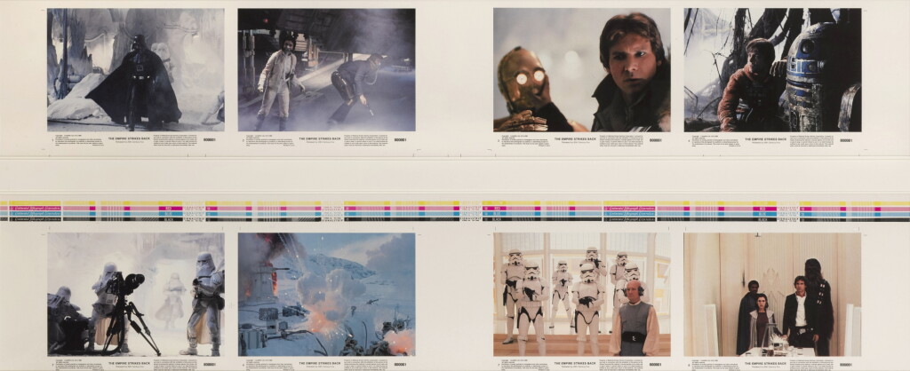 View full screen - View 1 of Lot 85. The Empire Strikes Back (1980), uncut printer's proof set of 8 mini lobby cards in 2 strips, US.