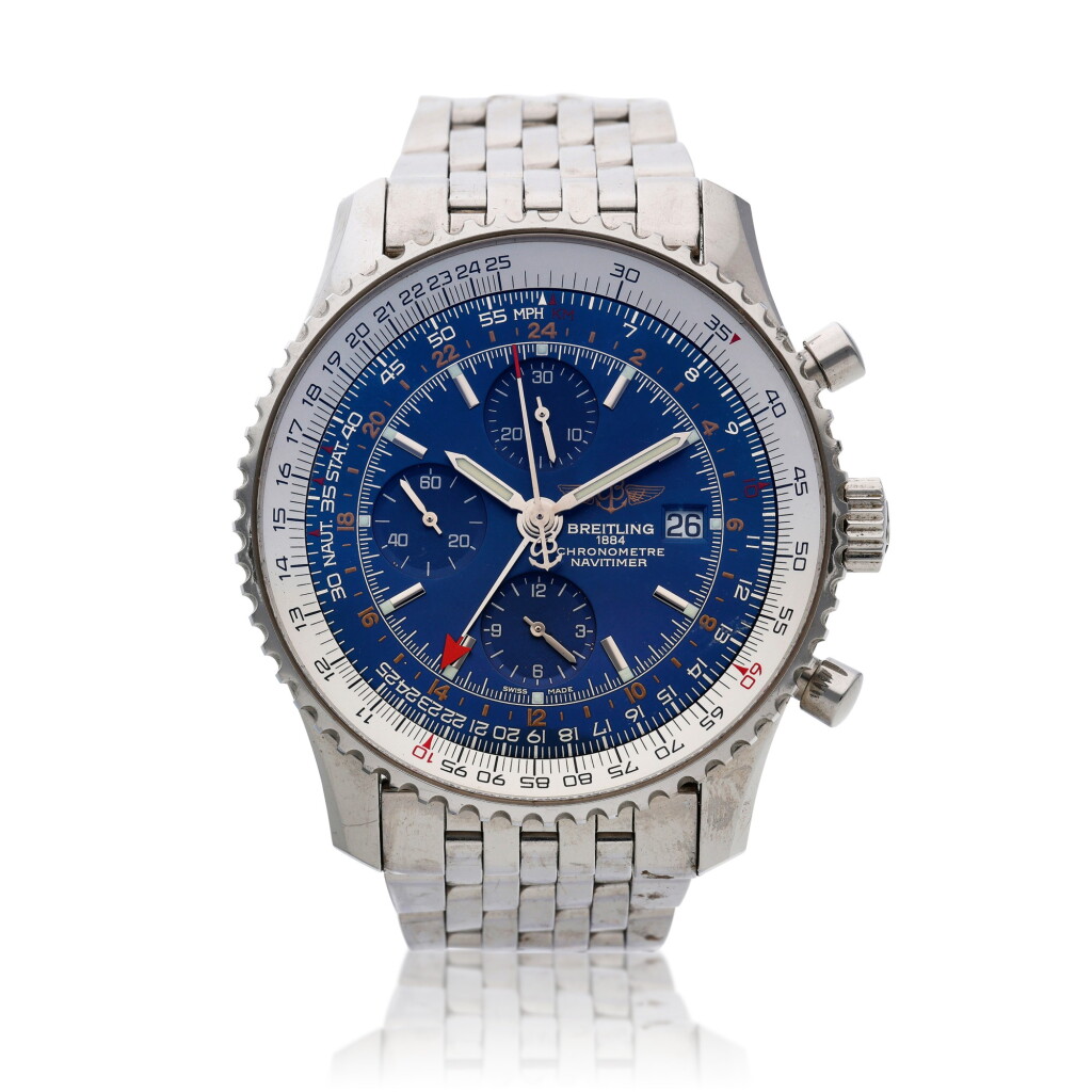 View full screen - View 1 of Lot 34. Reference A24322 Navitimer, A stainless steel dual time chronograph wristwatch with date and bracelet, Circa 2015.