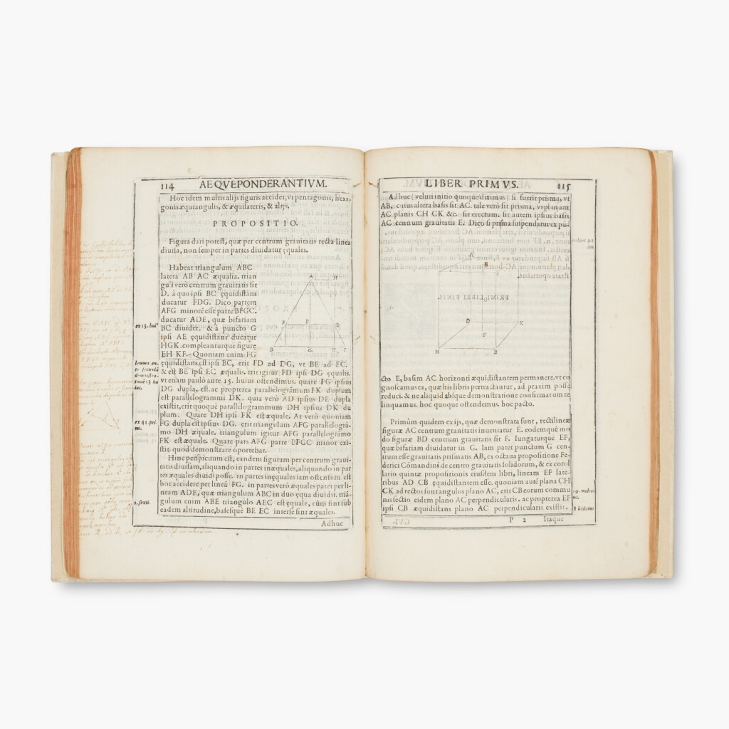 View full screen - View 1 of Lot 26. Monte, Guidobaldo del | In duos Archimedis aequeponderantium libros paraphrasis scholiis illustrata, Pesaro, 1588, first edition.