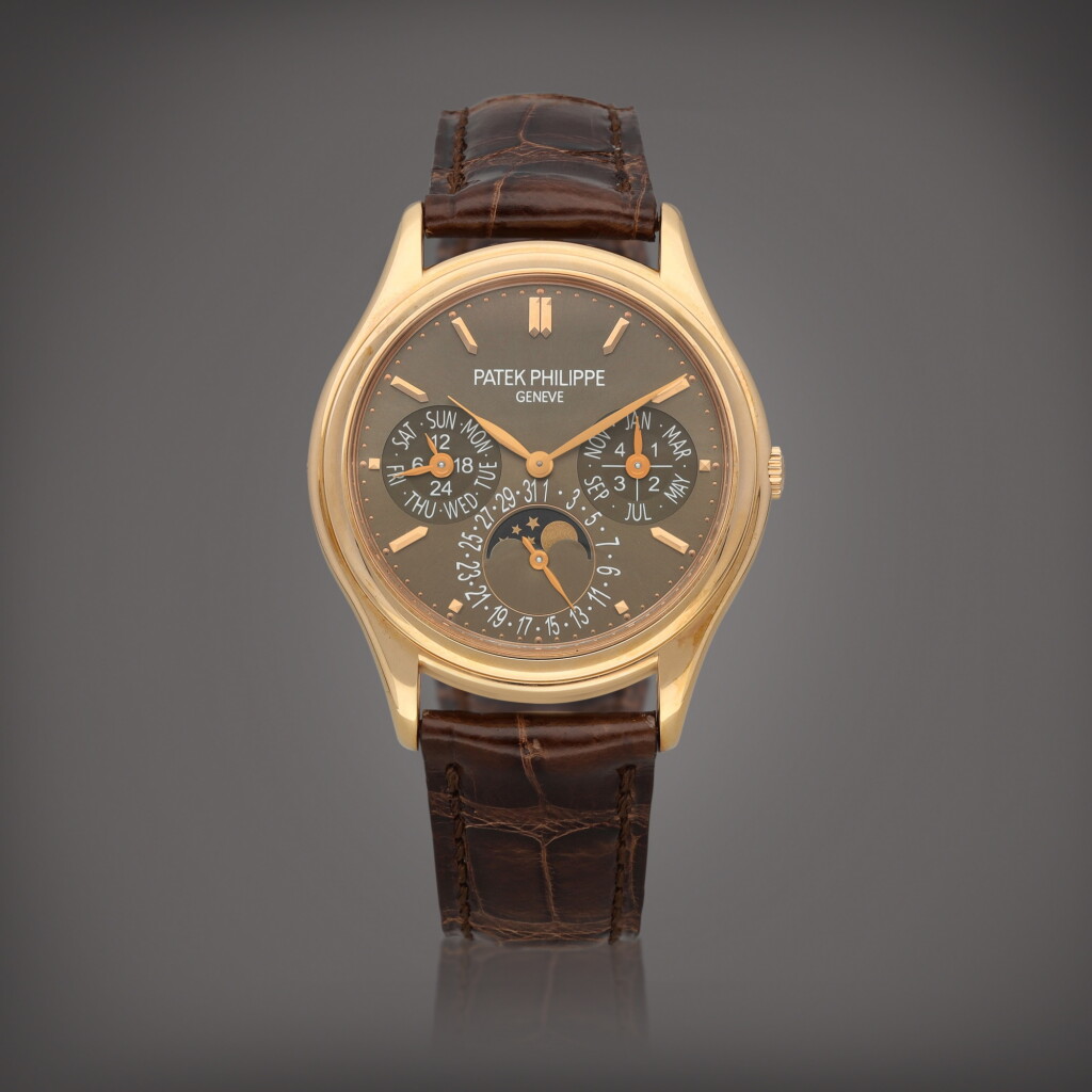 View full screen - View 1 of Lot 13. 'Saatchi Edition', Reference 3940R A limited edition pink gold perpetual calendar wristwatch with moon phases and leap year indication Circa 2015 | 百達翡麗 | 'Saatchi Edition" 型號 3940R 限量版粉紅金萬年曆腕錶備月相及閏年顯示,製作年份約 2015.