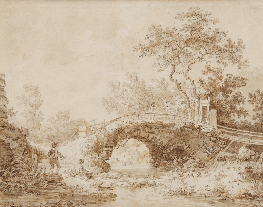 View full screen - View 1 of Lot 236. Fisherman near a bridge.