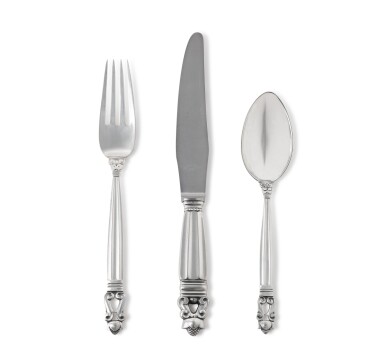View full screen - View 1 of Lot 393. A DANISH SILVER ACORN PATTERN FLATWARE SERVICE, GEORG JENSEN SILVERSMITHY, COPENHAGEN, 20TH CENTURY.