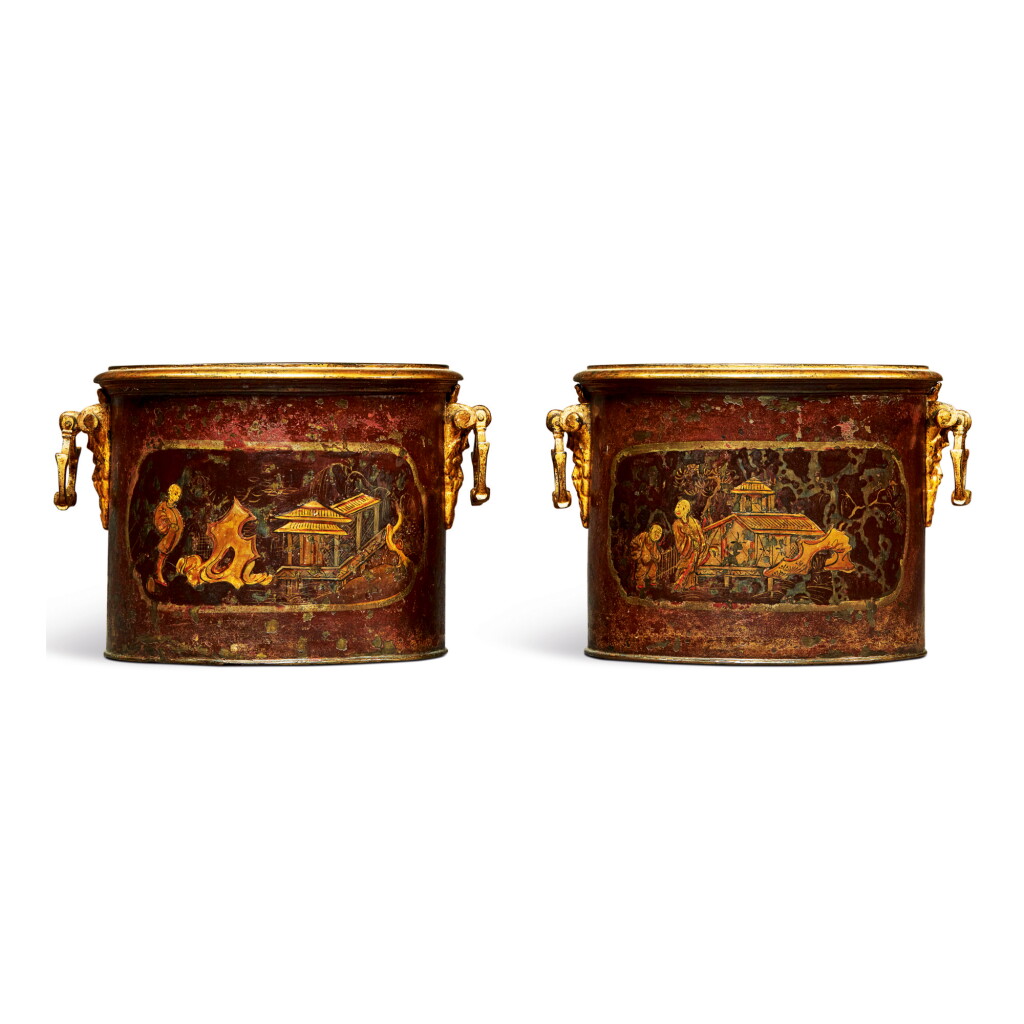 View full screen - View 1 of Lot 171. A PAIR OF RÉGENCE ORMOLU-MOUNTED POLYCHROME-DECORATED CACHE POTS, CIRCA 1720.