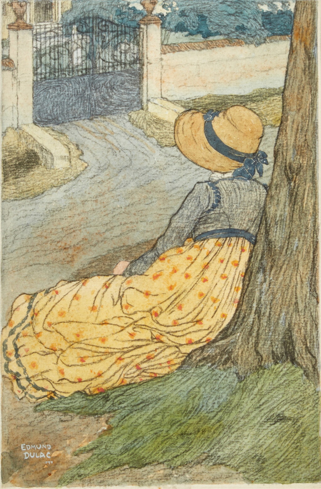 View full screen - View 1 of Lot 259. Edmund Dulac | Original illustration for Shirley, "She gazed... towards cedar and mansion", signed by the artist.