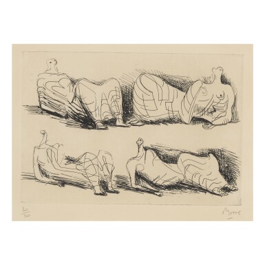 View full screen - View 1 of Lot 141. HENRY MOORE | FOUR DRAPED RECLINING FIGURES (CRAMER 90).