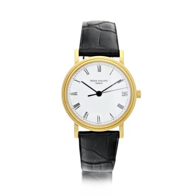 View full screen - View 1 of Lot 27. PATEK PHILIPPE | REFERENCE 3802/200 A YELLOW GOLD AUTOMATIC WRISTWATCH WITH DATE, MADE IN 1994.