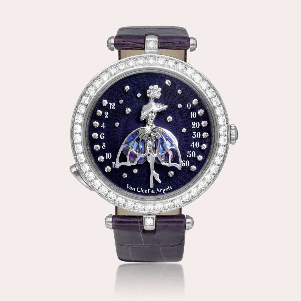 View full screen - View 1 of Lot 2183. Poetic Complications Ballerine Enchantée, Reference VCARO4F200 | A white gold and diamond-set wristwatch with retrograde hours and minutes and enamel dial, Circa 2015.