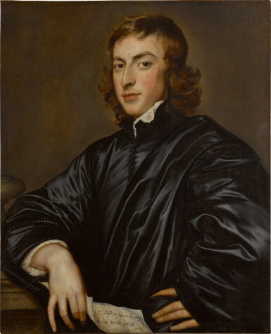 View full screen - View 1 of Lot 338. Portrait of a gentleman, half-length, wearing black and holding a letter.