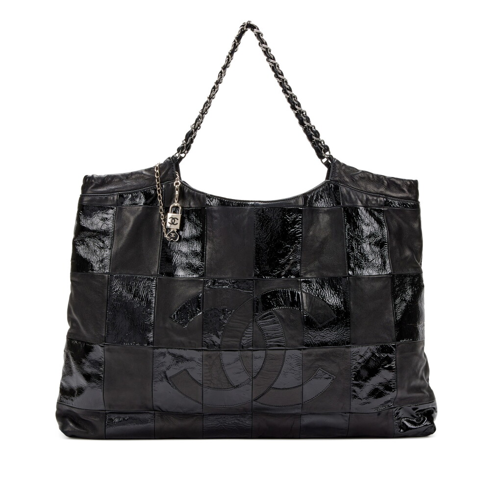 View full screen - View 1 of Lot 197. Black Patent Leather and Lambskin Large Brooklyn Cabas Tote Silver Hardware, 2007.