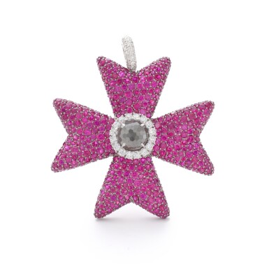 View full screen - View 1 of Lot 12. MICHELE DELLA VALLE | RUBY AND DIAMOND PENDANT.