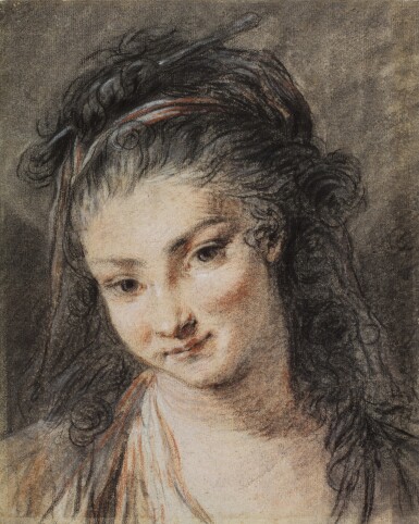 View full screen - View 1 of Lot 158. Head of a young woman with a ribbon in her hair.