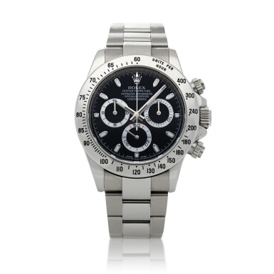 View full screen - View 1 of Lot 409. ‘Daytona 24 Winner’ Daytona, Ref. 116520 Stainless steel chronograph wristwatch with bracelet awarded to Mr. Bill Riley from the overall winner team Porsche-Riley of the 2010 Rolex 24 at Daytona International Speedway Circa 2010 | 勞力士 116520型號「'Daytona 24 Winner' Cosmograph Daytona」精鋼計時鍊帶腕錶,授予勞力士迪通拿24小時耐力賽迪通拿國際賽道冠軍得主,年份約2008.