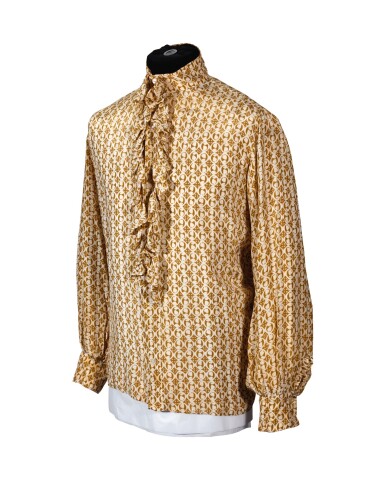 View full screen - View 1 of Lot 7. RINGO STARR | Green-gold and cream ruffle collar shirt, unlabelled.