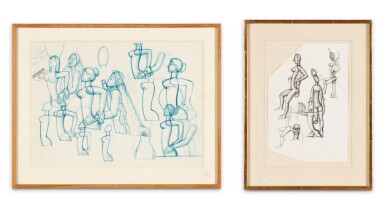 View full screen - View 1 of Lot 351. (i) Composition aux personnages - recto verso (ii) Etude de figures.