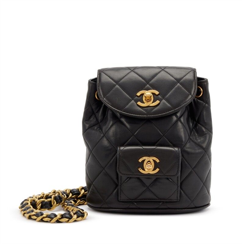 Chanel Black Quilted Lambskin Mini Duma Timeless CC Backpack Gold