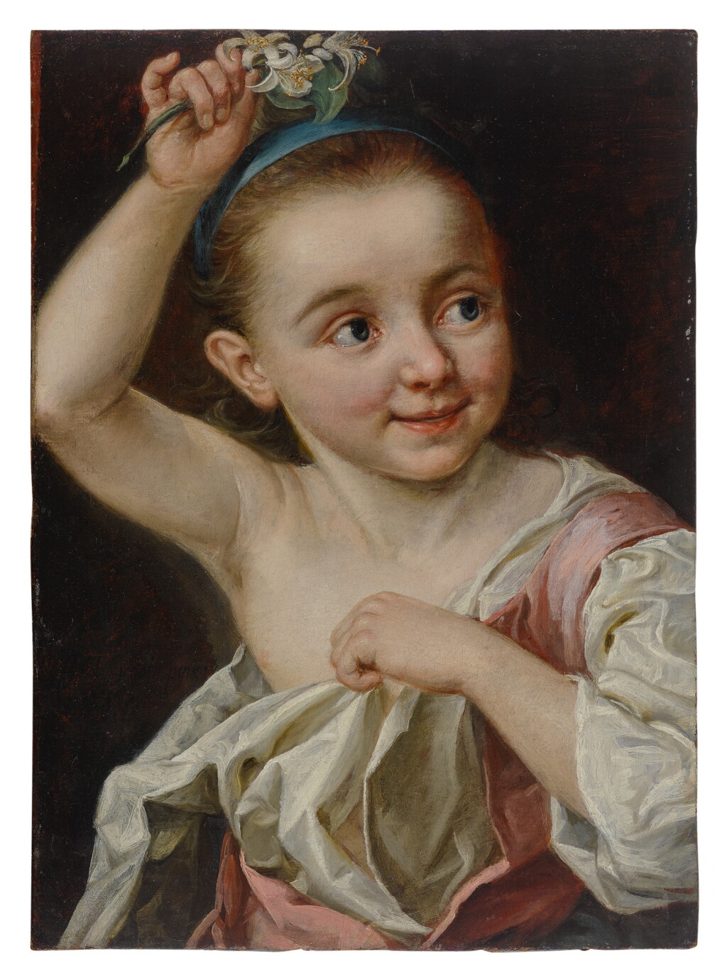 View full screen - View 1 of Lot 587. Young girl holding a flower.