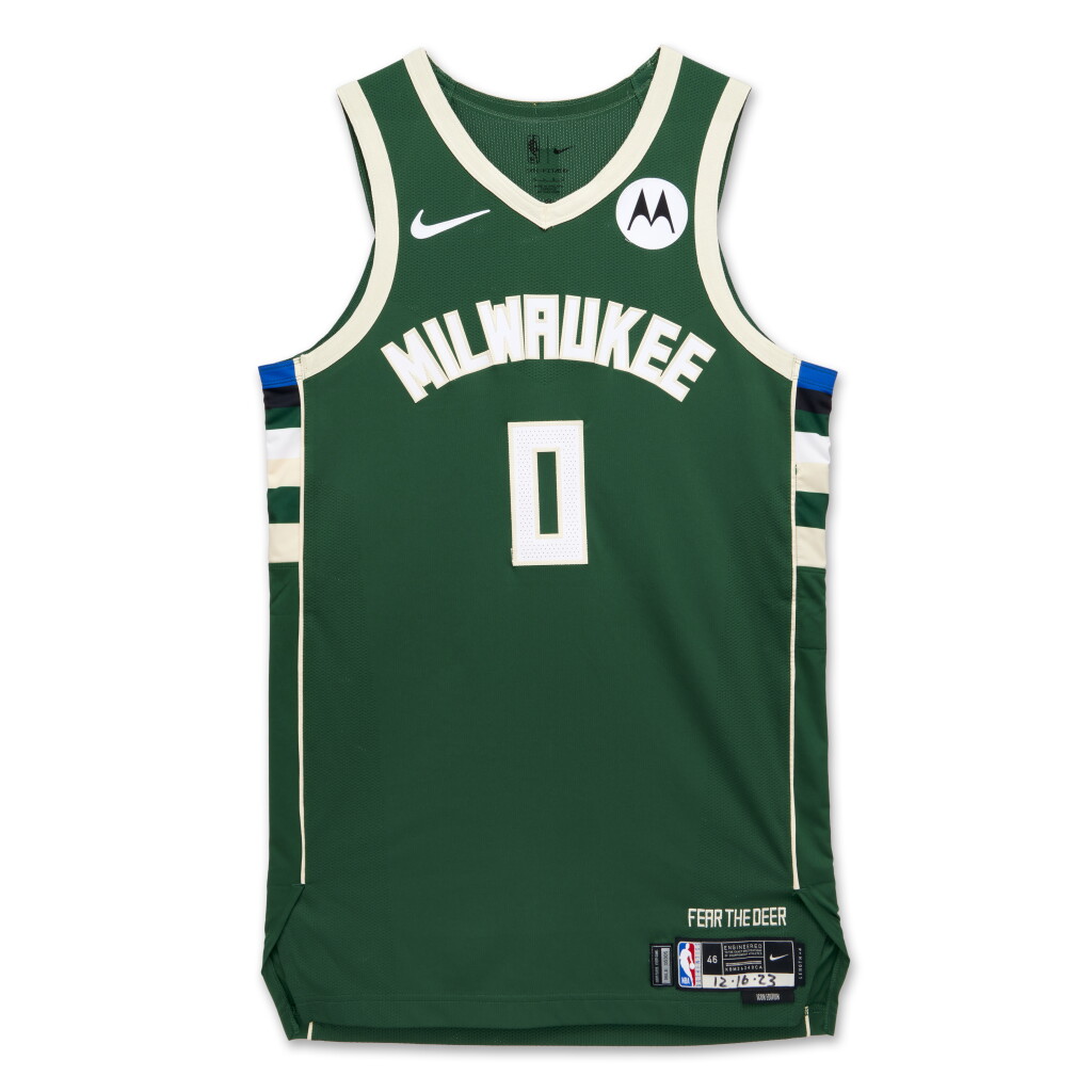 View full screen - View 1 of Lot 34. Damian Lillard Milwaukee Bucks 2023-2024 Game Worn Icon Edition Jersey .