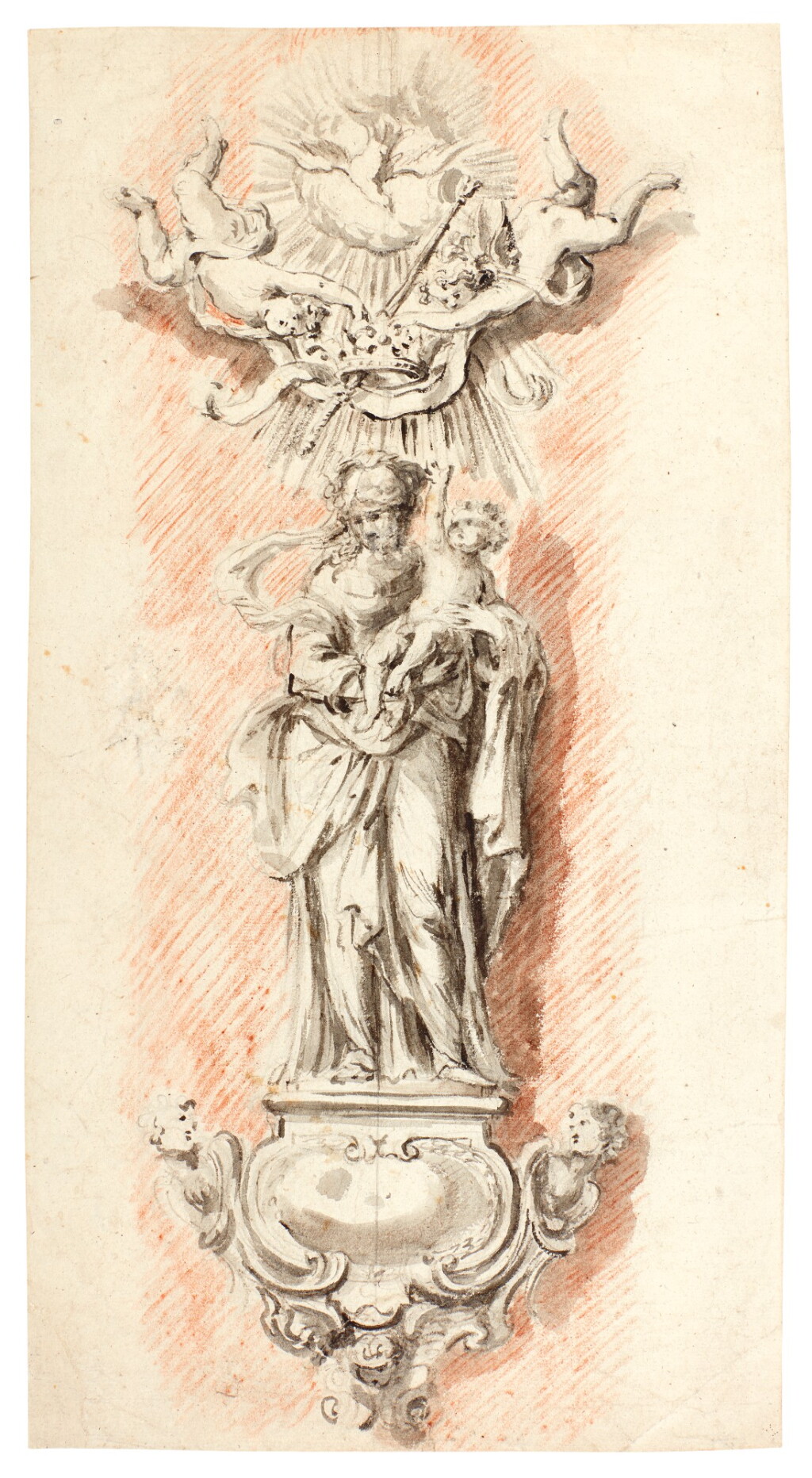 View full screen - View 1 of Lot 150. WILLEM KERRICX | STUDY FOR A PILLAR STATUE OF THE VIRGIN AND CHILD CROWNED BY ANGELS.