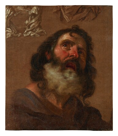 View full screen - View 1 of Lot 74. GIACINTO BRANDI | HEAD OF A BEARDED MAN, WITH COMPOSITIONAL STUDIES EN GRISAILLE.