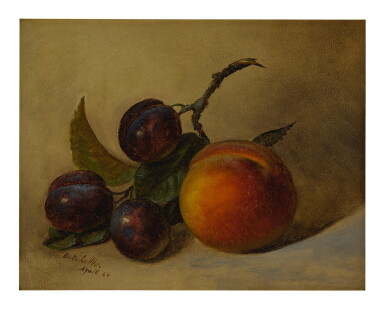 View full screen - View 1 of Lot 105. FREDERICK S. BATCHELLER | STILL LIFE WITH PEACH AND PLUMS.