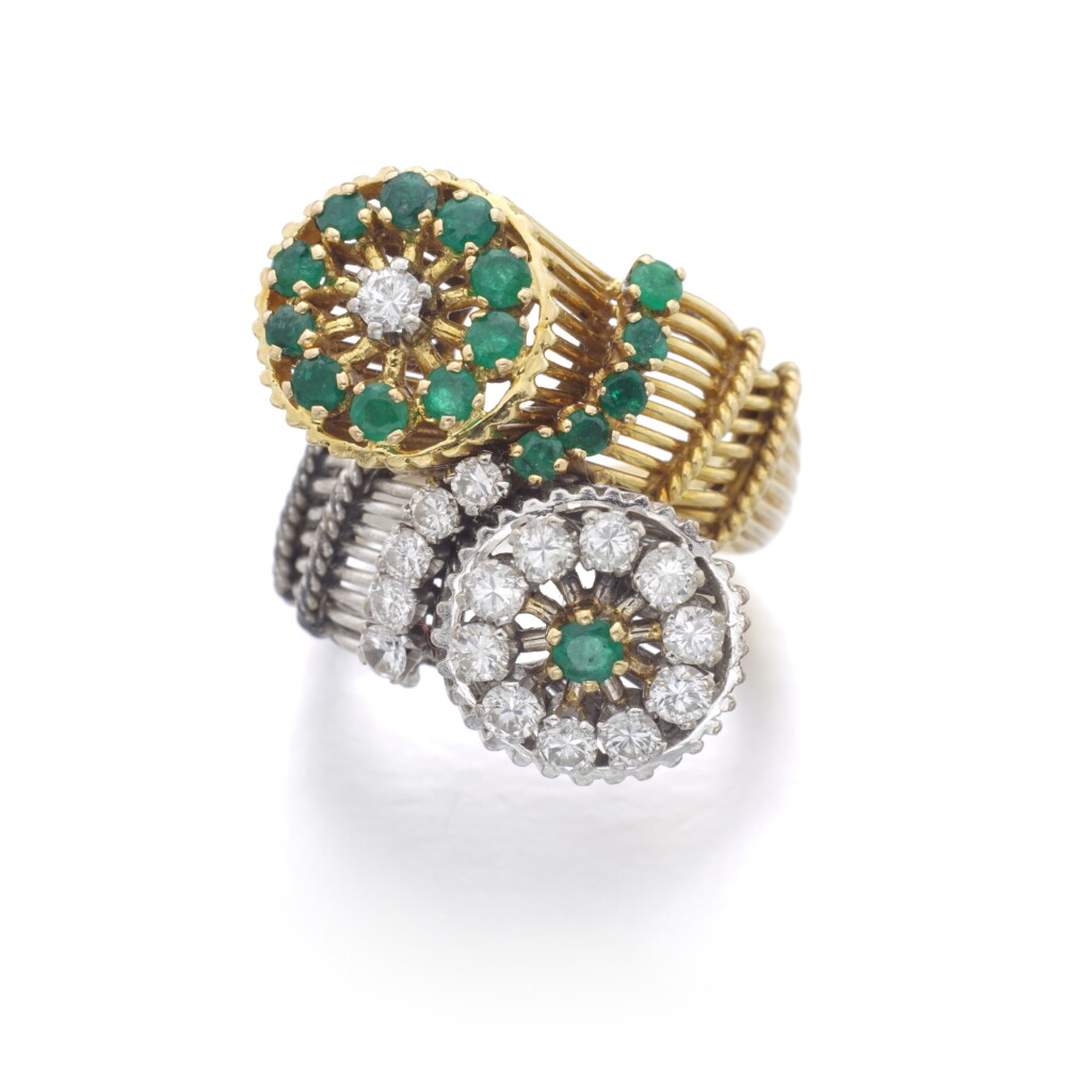 View full screen - View 1 of Lot 156. EMERALD AND DIAMOND RING.