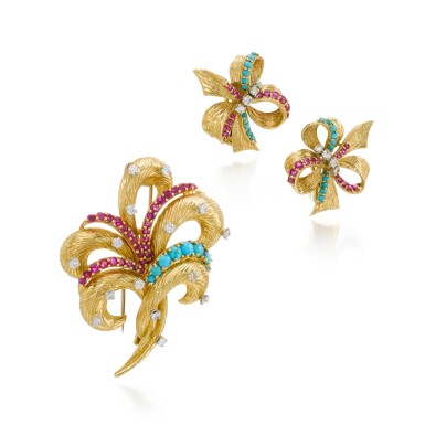 View full screen - View 1 of Lot 83. Gold, Turquoise, Ruby Diamond Suite, 1960.