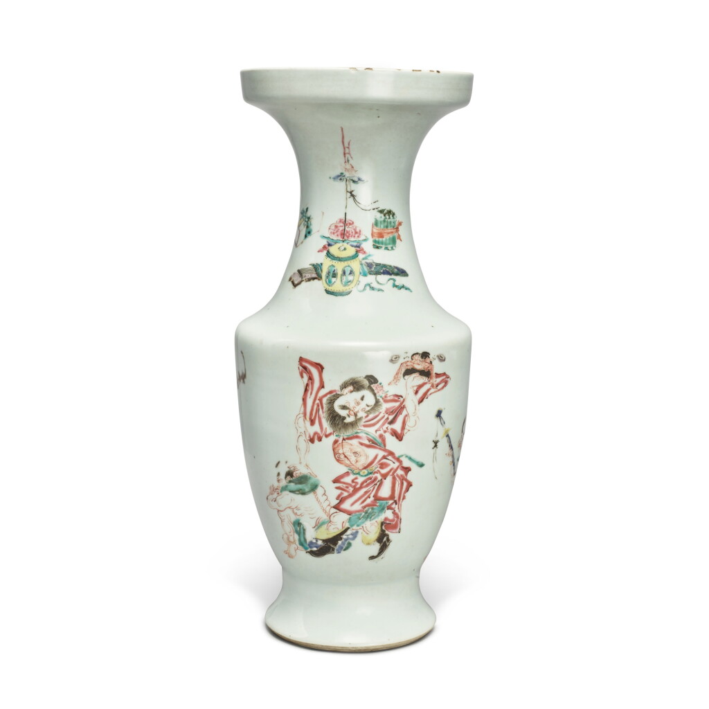 View full screen - View 1 of Lot 826. A famille-rose 'Zhongkui' vase, Qing dynasty, Yongzheng period | 清雍正 粉彩鍾馗捉鬼圖瓶.