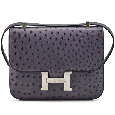 View full screen - View 1 of Lot 93. Vintage Gris Agate Ostrich Constance 25 Brushed Palladium Hardware, 1999.