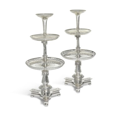 View full screen - View 1 of Lot 116. A pair of Victorian silver dessert stands/epergnes, Cartwright & Woodward, Birmingham, 1865.