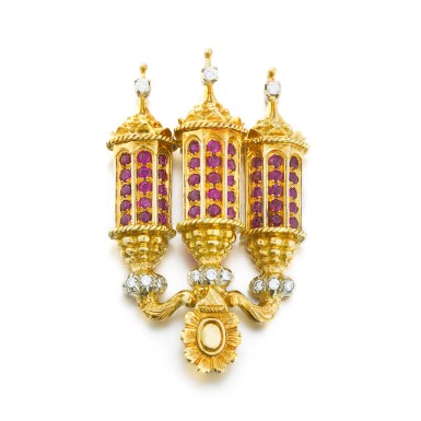 View full screen - View 1 of Lot 438. Missiaglia | Broche rubis, diamants et or | Ruby, diamond and gold brooch.
