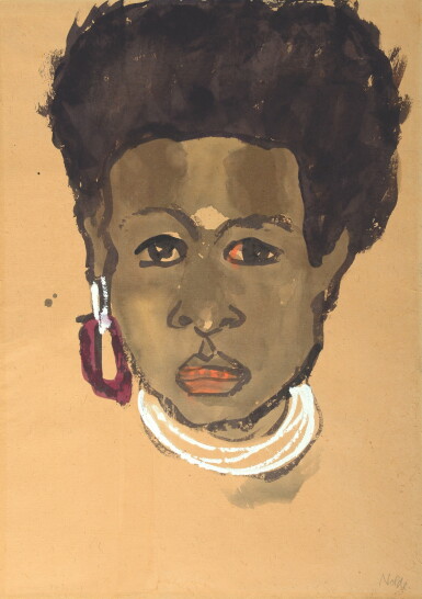 View full screen - View 1 of Lot 384. EMIL NOLDE | BILDNIS EINER SÜDSEEINSULANERIN (EN FACE) (PORTRAIT OF A SOUTH SEA ISLAND WOMAN).