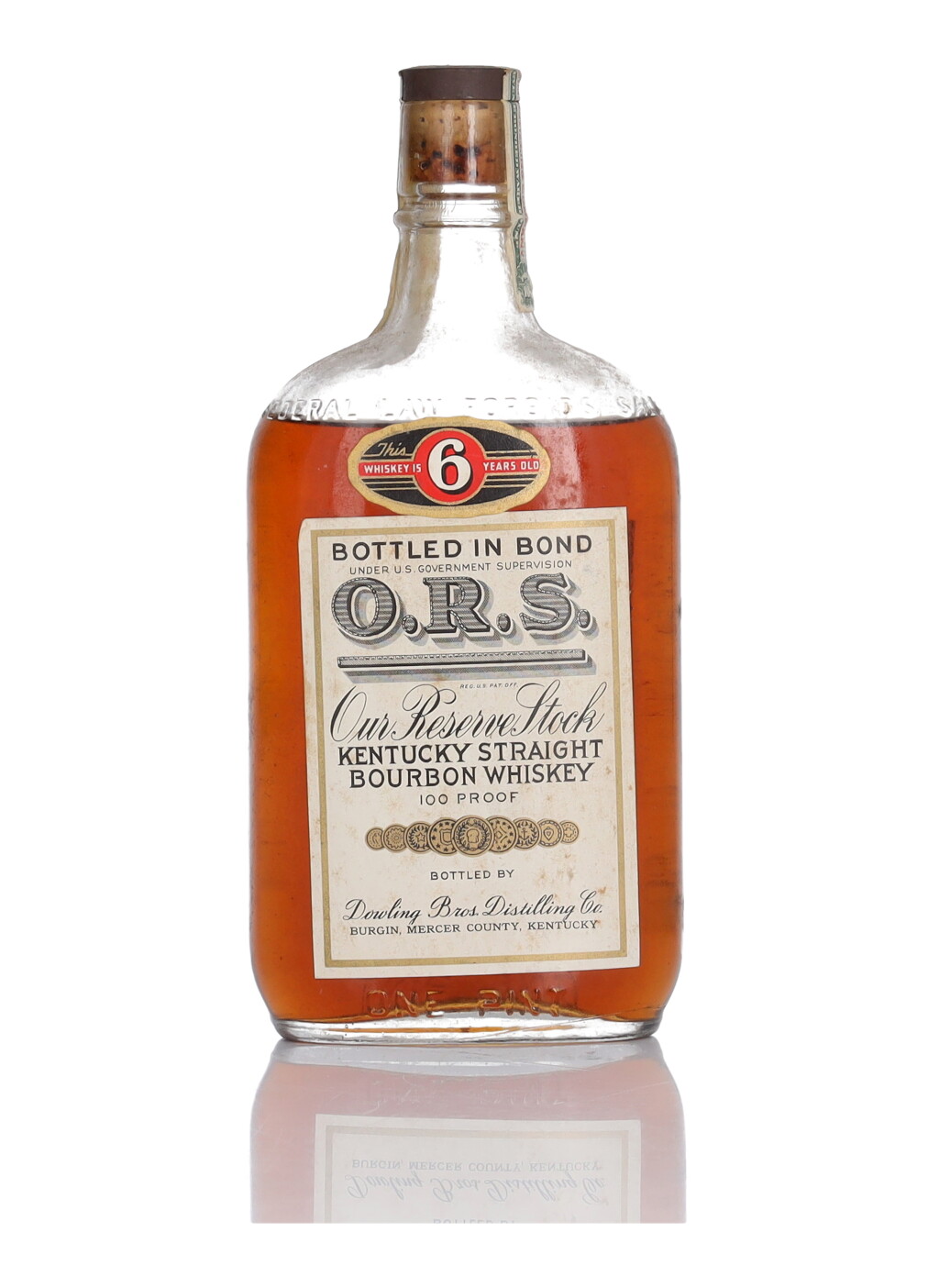 View full screen - View 1 of Lot 241. O.R.S. 6 Year Old 100 Proof 1937 (1 Pint).