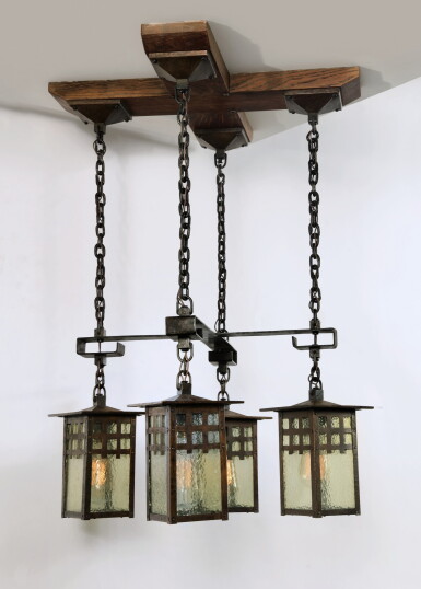 View full screen - View 1 of Lot 243. GUSTAV STICKLEY | FOUR-LIGHT CHANDELIER, MODEL NO. 670.
