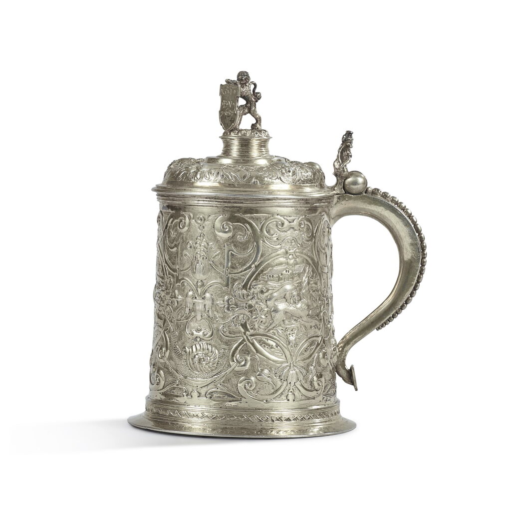 View full screen - View 1 of Lot 143. A silver-gilt tankard, probably German, circa 1600, maker's mark IG.