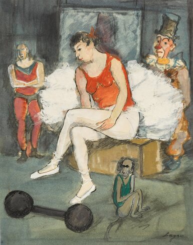 View full screen - View 1 of Lot 68. Trapeziste, clowns et singe.