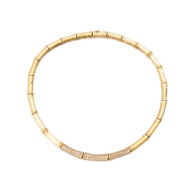 View full screen - View 1 of Lot 224. Collier or et diamants, "Bambou" | Gold and diamond necklace, 'Bambou'.