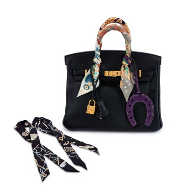 View full screen - View 1 of Lot 6199. Black Swift Birkin 25 Gold Hardware, 2016, Twillies and Horseshoe Bag Charm.
