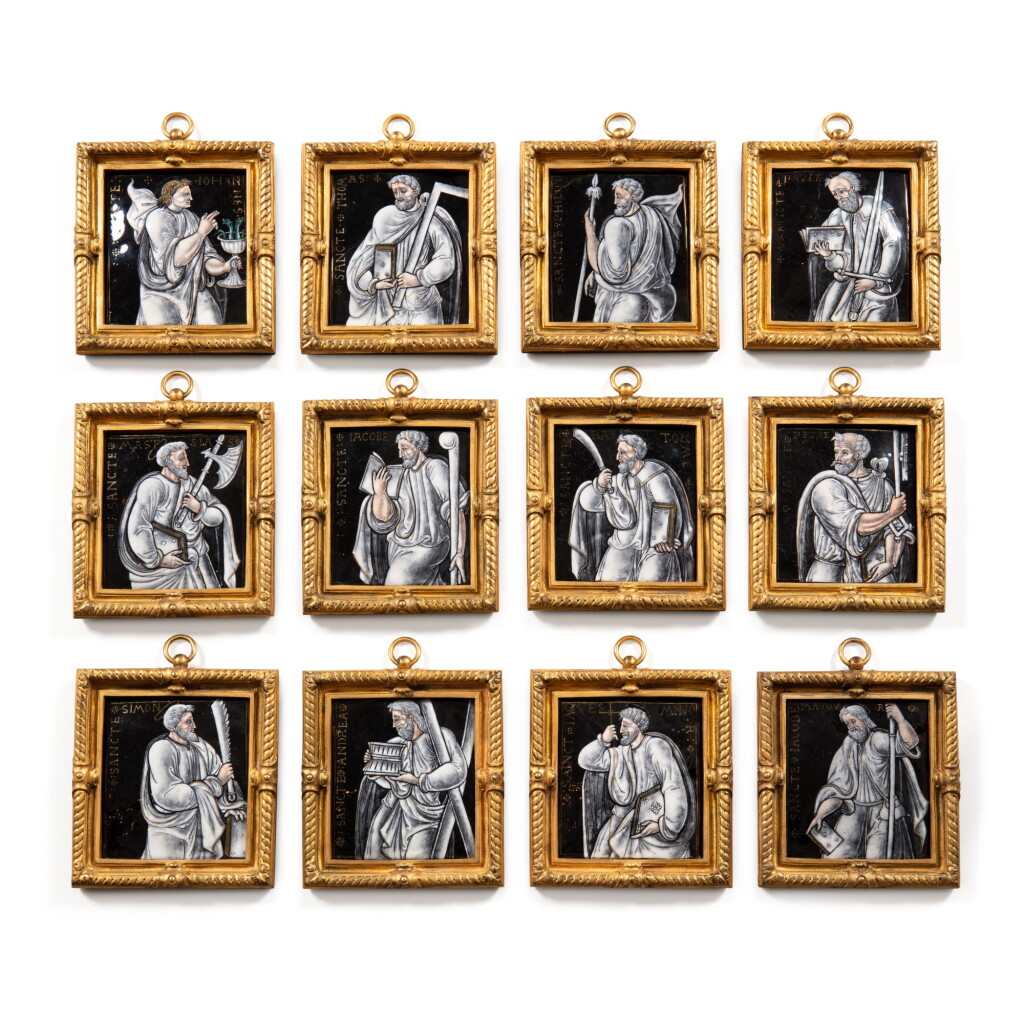 View full screen - View 1 of Lot 106. A series of Limoges grisaille painted enamel plaques depicting The Twelve Apostles, Circa 1550.
