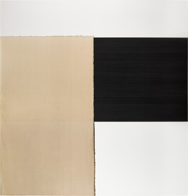 View full screen - View 1 of Lot 93. Exposed Painting, Charcoal Grey/Yellow Red Oxide on White.