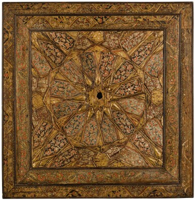 View full screen - View 1 of Lot 285. AN OTTOMAN WOODEN PAINTED PANEL, PROBABLY FROM A CEILING, TURKEY, 19TH CENTURY.