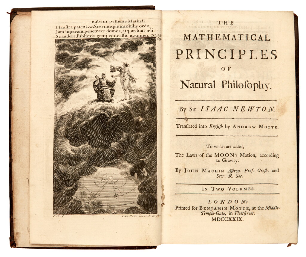View full screen - View 1 of Lot 81. Isaac Newton | The Mathematical principles of natural philosophy, London, 1729, 2 volumes, contemporary calf.
