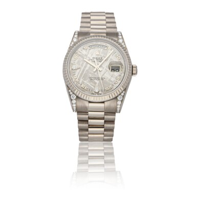 View full screen - View 1 of Lot 461. ROLEX | DAY-DATE REF 118339, A WHITE GOLD AUTOMATIC WRISTWATCH WITH DAY, DATE AND BRACELET CIRCA 2001 .