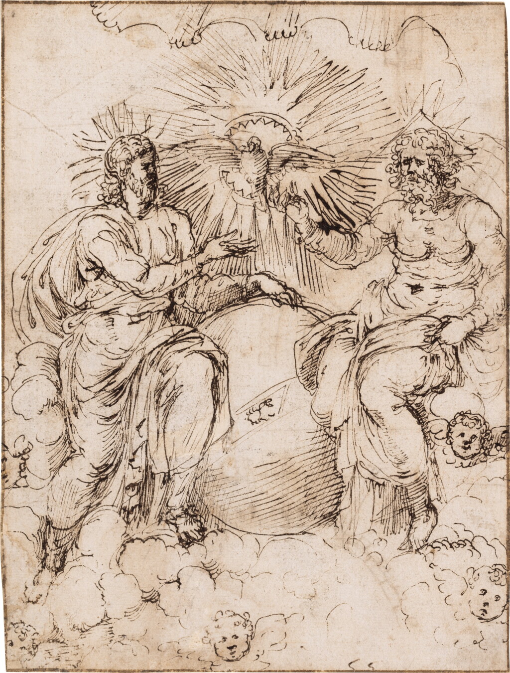 View full screen - View 1 of Lot 10. The Holy Trinity (recto); Architectural studies for a vaulted ceiling (verso).