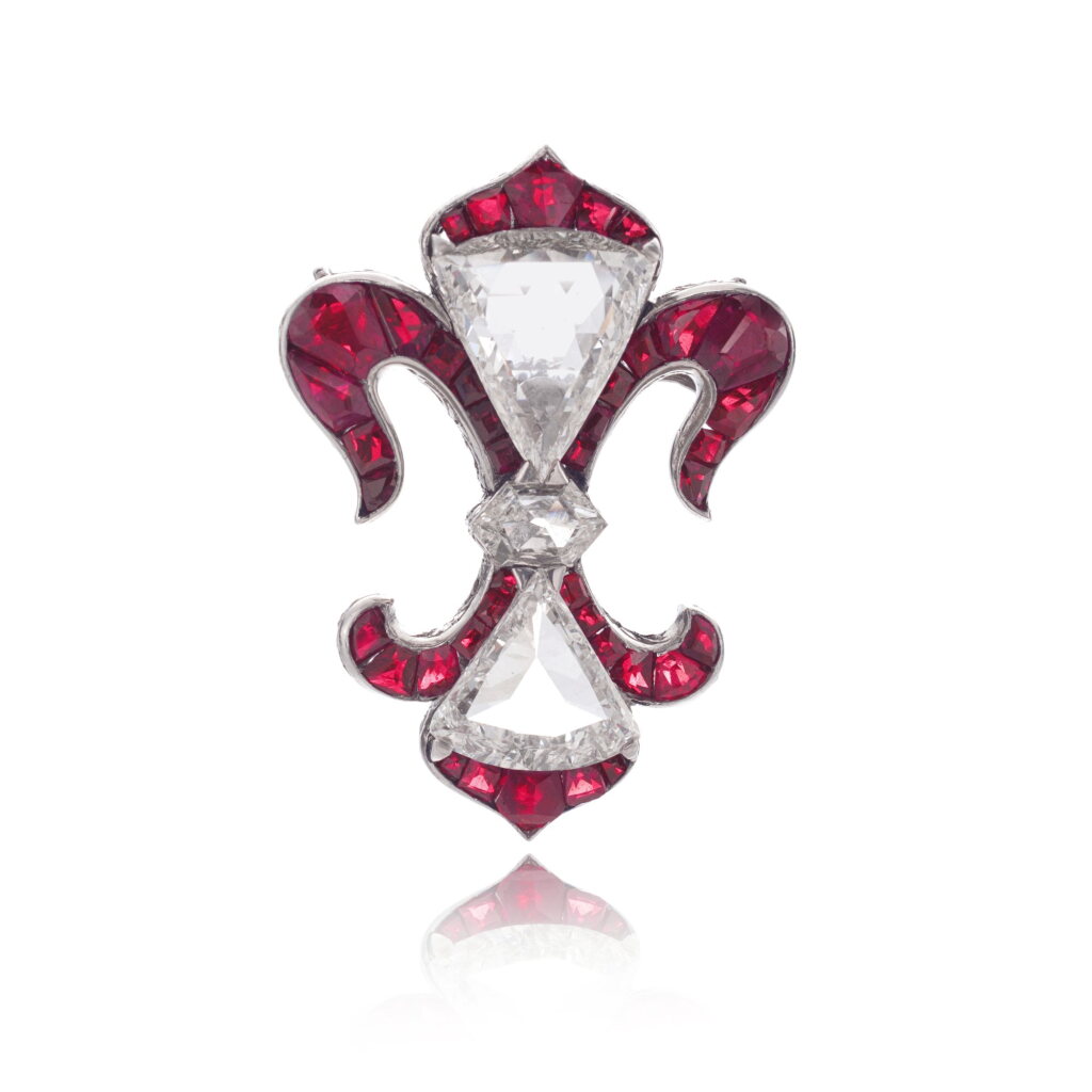 View full screen - View 1 of Lot 1040. Ruby and diamond brooch, circa 1915.