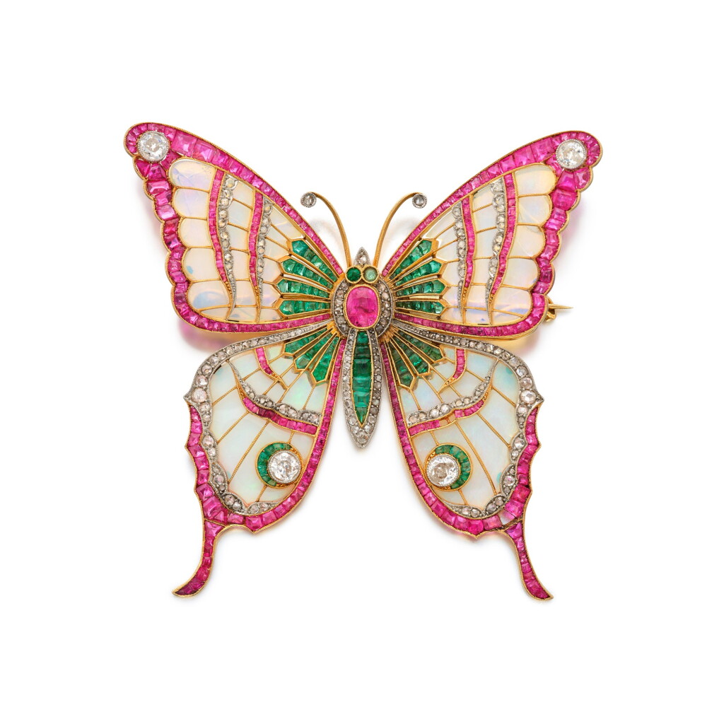 View full screen - View 1 of Lot 84. Opal, Emerald, Ruby and Diamond Pendant-Brooch.