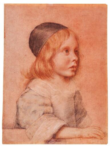 View full screen - View 1 of Lot 13. Portrait of a young boy with auburn hair and a black hat, circa 1665-70.